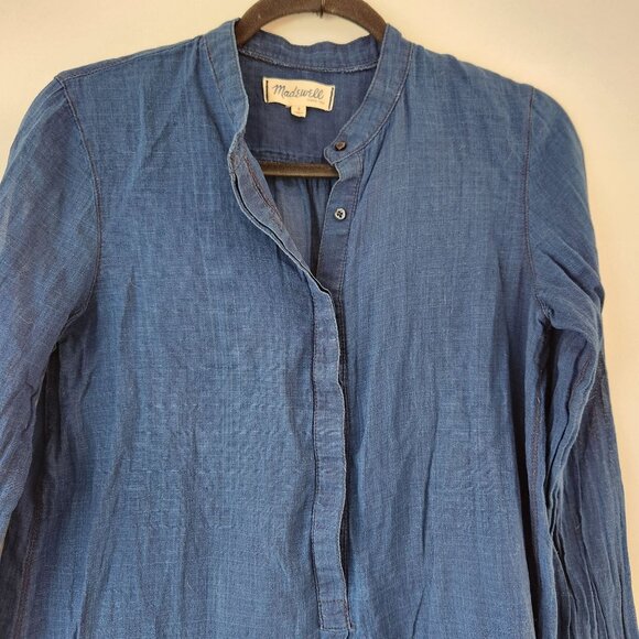 Madewell Blue Lightweight Popover Blouse Shirt Lagenlook 100% Cotton Women's S - Picture 3 of 5
